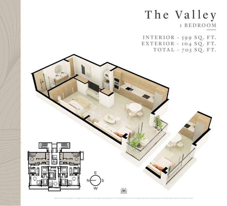 The Valley floor plan (1 bedroom)