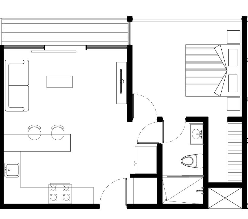 One-bedroom floor plan, 52.3 m²